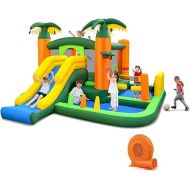 BOUNTECH Inflatable Bounce House, Big Bouncy House with Slide & Ball Pit for Kids 5-12 Indoor Outdoor Party w/Football/Volleyball, GFCI 750W Blower, Blow up Jump Castle for Backyard Birthday Gifts