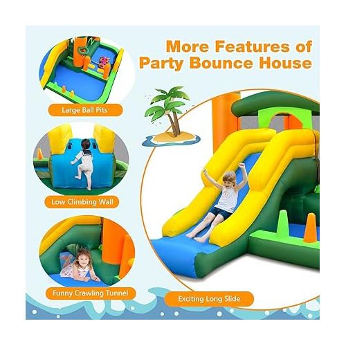  BOUNTECH Inflatable Bounce House, Big Bouncy House with Slide & Ball Pit for Kids 5-12 Indoor Outdoor Party w/Football/Volleyball, GFCI 750W Blower, Blow up Jump Castle for Backyard Birthday Gifts
