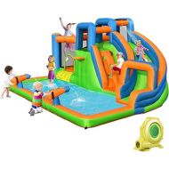 BOUNTECH Inflatable Water Slide, 7 in 1 Mega Water Park Bounce House Waterslide Combo for Outdoor Fun w/735W Blower, Climbing Walls, Blow up Water Slides Inflatables for Kids and Adults Backyard Gifts