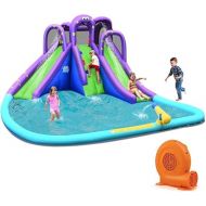 BOUNTECH Inflatable Water Slide Park, 17x16FT Mega Kids Waterslide Outdoor with Dual Slides for Racing Fun, Climbing, Splash Pool, Blow up Water Slides Inflatables for Big Kids Backyard Party Gifts