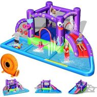 BOUNTECH Inflatable Water Slide, Octopus Water Slide Bounce House with 3 Ball Pits for Outdoor w/Large Splash Pool, 750w Blower, Water Slides Inflatables for Kids and Adults Backyard Party Gift