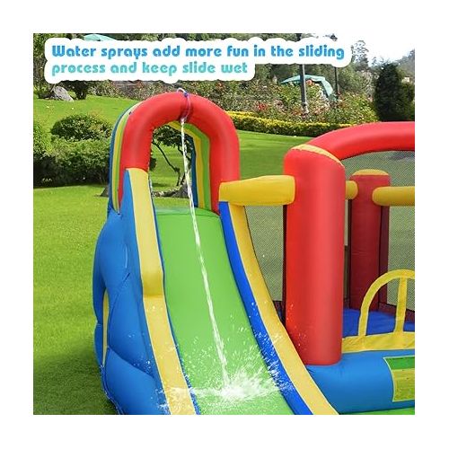  BOUNTECH Inflatable Water Slide, Water Bounce House with Waterslide & Ball Pit for Kids Wet Dry Combo Outdoor Fun w/740w Blower, Splash Pool, Water Slides Inflatables for Kids Backyard Party Gifts