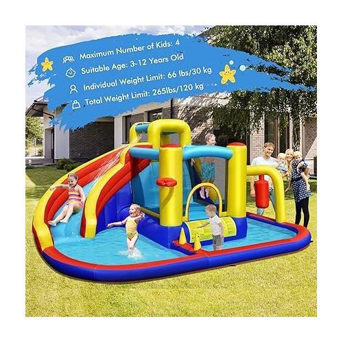  BOUNTECH Inflatable Water Slide, Mega Water Bounce House with Slide Combo for Kids Backyard Outdoor Fun w/735w Blower, Splash Pool, Blow up Waterslides Park Inflatables for Kids and Adults Party Gifts