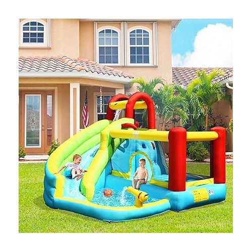  BOUNTECH Inflatable Water Slide, Bounce House Water Slide for Kids Outdoor Fun w/Waterslide, Splash Pool, Climbing Wall, Water Slides Inflatables for Kids Toddlers Boys Girls Backyard Party Gifts