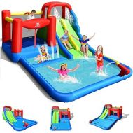 BOUNTECH Inflatable Water Slide, Mega Water Bounce House with 2 Slide & Ball Pit Wet Dry for Kids Outdoor Backyard Fun with Splash Pool, Waterslides Park Inflatables for Kids and Adults Party Gifts