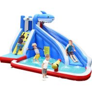 BOUNTECH Inflatable Water Slide, Shark Themed Waterslide Park for Kids Backyard Outdoor Fun w/Long Slide, Climbing, Splashing Pool, Blow up Water Slides Inflatables for Kids and Adults Party Gifts