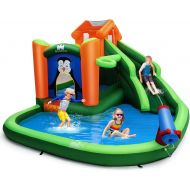 BOUNTECH Inflatable Water Slide, 6 in 1 Jumping Castle Bounce House w/Splash Pool, Climbing, Water Cannon, Basketball Rim, All Accessories, Blow up Water Slides for Kids Backyard (