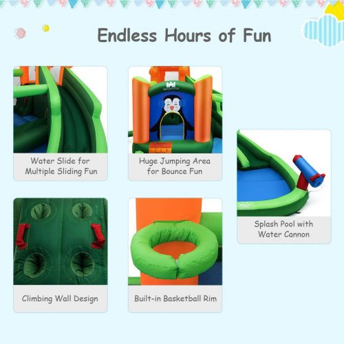  BOUNTECH Inflatable Water Slide, 6 in 1 Jumping Castle Bounce House w/Splash Pool, Climbing, Water Cannon, Basketball Rim, All Accessories, Blow up Water Slides for Kids Backyard (