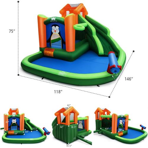  BOUNTECH Inflatable Water Slide, 6 in 1 Jumping Castle Bounce House w/Splash Pool, Climbing, Water Cannon, Basketball Rim, All Accessories, Blow up Water Slides for Kids Backyard (