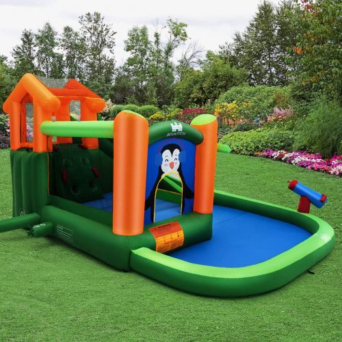  BOUNTECH Inflatable Water Slide, 6 in 1 Jumping Castle Bounce House w/Splash Pool, Climbing, Water Cannon, Basketball Rim, All Accessories, Blow up Water Slides for Kids Backyard (