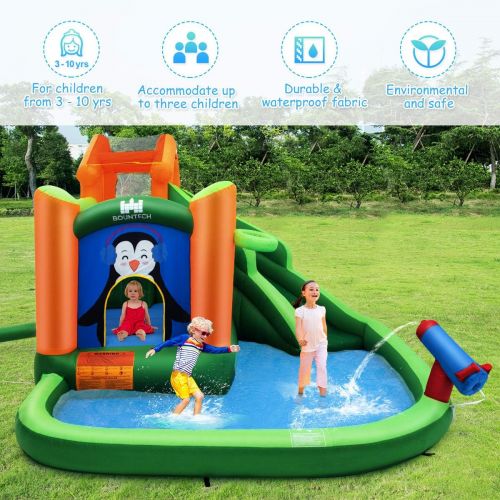  BOUNTECH Inflatable Water Slide, 6 in 1 Jumping Castle Bounce House w/Splash Pool, Climbing, Water Cannon, Basketball Rim, All Accessories, Blow up Water Slides for Kids Backyard (