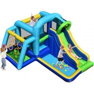BOUNTECH Inflatable Bounce House, 5 in 1 Kids Jumping Bouncer w/ Jumping Area, Climbing, Ball Throwing Area, Slide Bouncer Jumping Castle, Including Carry Bag, Stakes, Repair Kit (