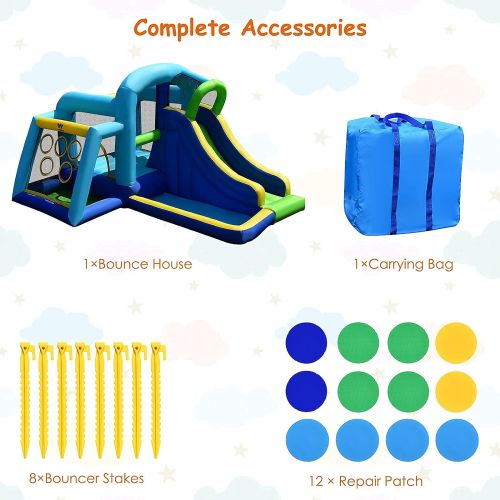  BOUNTECH Inflatable Bounce House, 5 in 1 Kids Jumping Bouncer w/ Jumping Area, Climbing, Ball Throwing Area, Slide Bouncer Jumping Castle, Including Carry Bag, Stakes, Repair Kit (