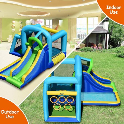  BOUNTECH Inflatable Bounce House, 5 in 1 Kids Jumping Bouncer w/ Jumping Area, Climbing, Ball Throwing Area, Slide Bouncer Jumping Castle, Including Carry Bag, Stakes, Repair Kit (