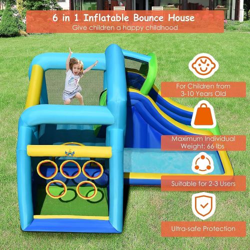  BOUNTECH Inflatable Bounce House, 5 in 1 Kids Jumping Bouncer w/ Jumping Area, Climbing, Ball Throwing Area, Slide Bouncer Jumping Castle, Including Carry Bag, Stakes, Repair Kit (