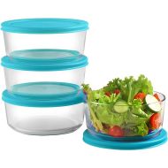 BOVADO USA 4 Cup Glass Food Storage Containers (4 Pack) | Nonpourous Dishwasher, Freezer & Oven Safe Glass, Easy-Clean | Teal Lids