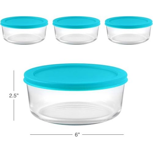  BOVADO USA 4 Cup Glass Food Storage Containers (4 Pack) | Nonpourous Dishwasher, Freezer & Oven Safe Glass, Easy-Clean | Teal Lids