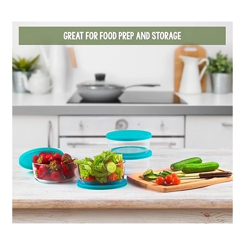  BOVADO USA 4 Cup Glass Food Storage Containers (4 Pack) | Nonpourous Dishwasher, Freezer & Oven Safe Glass, Easy-Clean | Teal Lids