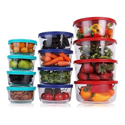  BOVADO USA 4 Cup Glass Food Storage Containers (4 Pack) | Nonpourous Dishwasher, Freezer & Oven Safe Glass, Easy-Clean | Teal Lids