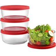 Bovado Glass 4 Cup Food Storage Containers with Red Airtight Lids 30oz/4 Cup/1 Quart (Set of 4) | Freezer-to-Oven Safe Bowls for Meal Prep, Leftovers, Baking, Cooking & Lunch | BPA-Free Kitchen Items