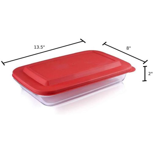  Bovado USA 7 x 12 Inch Glass Oven Baking Dish High-Grade Borosilicate Glass 2.3 Qt Capacity with Airtight Premium Plastic Lid Nonstick, Dishwasher Safe, Freezer-to-Oven Oblong Cass