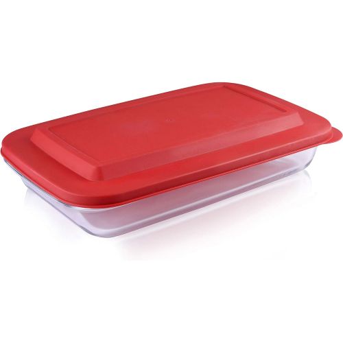  Bovado USA 7 x 12 Inch Glass Oven Baking Dish High-Grade Borosilicate Glass 2.3 Qt Capacity with Airtight Premium Plastic Lid Nonstick, Dishwasher Safe, Freezer-to-Oven Oblong Cass