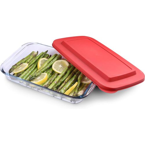  Bovado USA 7 x 12 Inch Glass Oven Baking Dish High-Grade Borosilicate Glass 2.3 Qt Capacity with Airtight Premium Plastic Lid Nonstick, Dishwasher Safe, Freezer-to-Oven Oblong Cass