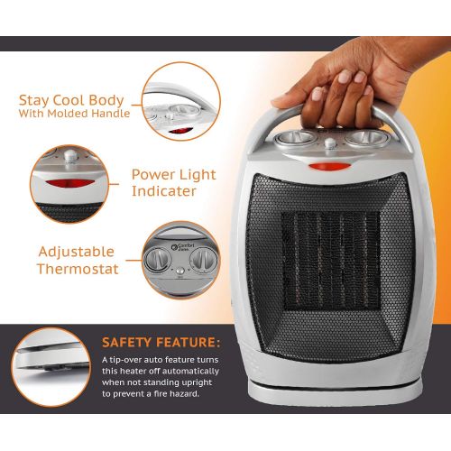  BOVADO USA Oscillating Space Heater ? Forced Fan Heating with Stay Cool Housing - Thermal Ceramic PTC with Tip-Over Safety Cut-Off, Overheat Protection and Adjustable Thermostat - Rotates 70°