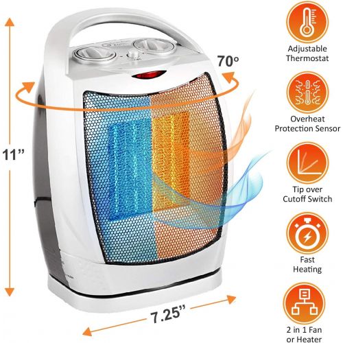  BOVADO USA Oscillating Space Heater ? Forced Fan Heating with Stay Cool Housing - Thermal Ceramic PTC with Tip-Over Safety Cut-Off, Overheat Protection and Adjustable Thermostat - Rotates 70°