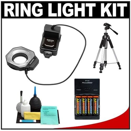 캐논 Bower SFD14C Digital Macro Close-Up Ring Flash + Tripod + Batteries & Charger + Accessory Kit for Canon EOS Rebel XT, XTi, XS, XSi, T1i, 50D, 40D, 5D Mark II, 7D Digital SLR Camera