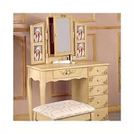 BOWERY HILL Hand Painted Wood Makeup Vanity Table Set with Mirror in Ivory