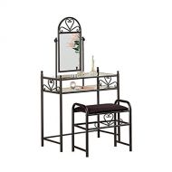 BOWERY HILL Frosted Black Wrought Iron Makeup Vanity Table Set with Mirror in Black Velour
