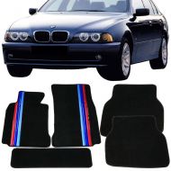 BOXI Floor Mat Compatible With 1997-2003 BMW E39 5-Series | Front & Rear Factory M Color Stripe Car Floor Carpets Carpet liner by IKON MOTORSPORTS | ?1998 1999 2000 2001 2002