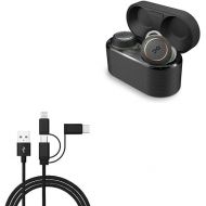 BoxWave Cable Compatible with Bang & Olufsen Beoplay E8 Sport - AllCharge 3-in-1 Cable for Bang & Olufsen Beoplay E8 Sport - Jet Black