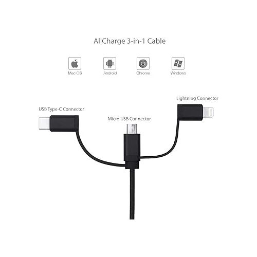  BoxWave Cable Compatible with Bang & Olufsen Beoplay E8 Sport - AllCharge 3-in-1 Cable - Jet Black