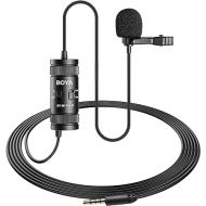 BOYA Lavalier Lapel Microphone - No Battery, by-M1 Pro ll Omnidirectional Condenser Mic for iPhone Camera Android PC Windows - for YouTube, Interview, Video Recording 19.6ft