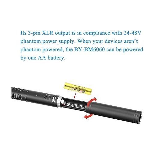  BOYA XLR Microphone, Shotgun Microphone BY-BM6060 with Shockmount Windscreen Mic for Camera DSLR External Condenser Professional Microphones for Video Interview ENG Film