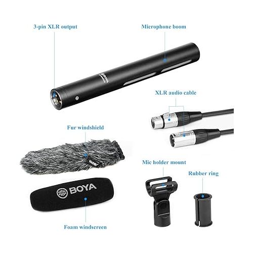  BOYA XLR Microphone, Professional Cardioid Mini Shotgun Condenser Mic with 12-48 Phantom Power for Video Camera Recording Film Interview ENG/EFP