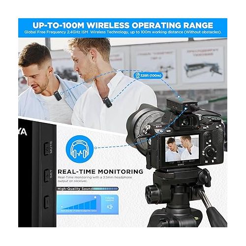  BOYA BY-XM6-K2 Wireless Lavalier Microphone with Charging Case & Mono/Stero,2.4GHz OLED Diplay Wireless Lapel Mic for YouTube,Tiktok Vlogging,Live Stream, Video Recording
