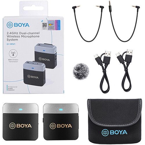  BOYA BY-M1V2 2-Person Wireless Microphone System for Cameras and Smartphones (2.4 GHz)