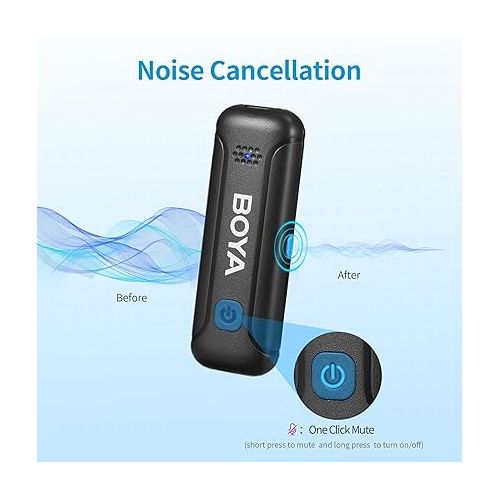  BOYA Wireless Lavalier Lapel Microphones for iPhone iPad, Noise Reduction, BY-WM3T-D2 Cordless 2 Pack Mini Condenser Mics for Vlog Podcast Live Stream Interview Youtube Facebook TikTok Video Recording