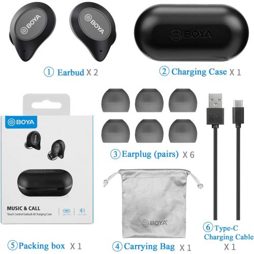  Bluetooth Earbuds, BOYA Headphones Wireless Earbuds 6H Cycle Playtime in-Ear Wireless Headphones Hi-Fi Stereo Sweatproof Earphones Sport Headsets Built-in Mic for Work/Running/Trav