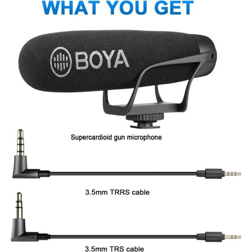  BOYA On Camera Shotgun Microphone Super-Cardioid Mic with TRS & TRRS Connectors Compatible with DSLR Camera Nikon Canon Camcorder iOS Android Smartphone Tablets PC Vlog YouTube Liv