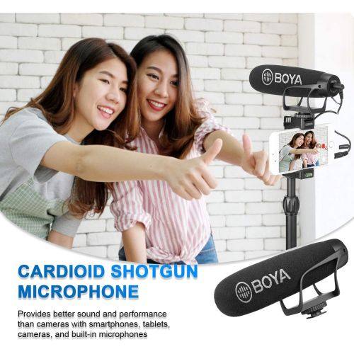  BOYA On Camera Shotgun Microphone Super-Cardioid Mic with TRS & TRRS Connectors Compatible with DSLR Camera Nikon Canon Camcorder iOS Android Smartphone Tablets PC Vlog YouTube Liv