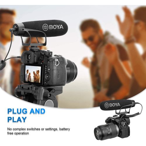  BOYA On Camera Shotgun Microphone Super-Cardioid Mic with TRS & TRRS Connectors Compatible with DSLR Camera Nikon Canon Camcorder iOS Android Smartphone Tablets PC Vlog YouTube Liv