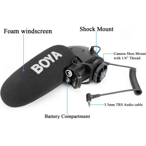  DSLR On-Camera Super-Cardioid Shotgun Microphone Broadcast, BOYA BY-BM3031 Condenser Interview Capacitive Microphone Camera Video Mic for Canon Nikon Sony DSLR Camcorder