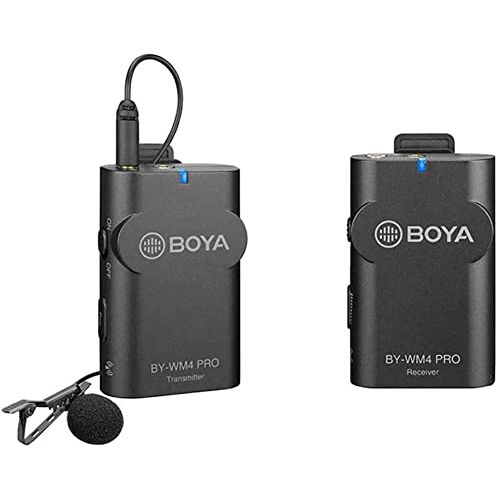  2.4G Wireless Lavalier Microphone System, BOYA WM4 PRO-K2 Lapel Clip-on Mini Wireless Mic Compatible with Canon Nikon Sony DSLR Camera iOS Android Smartphone Audio Recorder YouTube