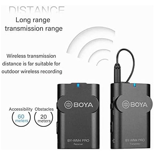  2.4G Wireless Lavalier Microphone System, BOYA WM4 PRO-K2 Lapel Clip-on Mini Wireless Mic Compatible with Canon Nikon Sony DSLR Camera iOS Android Smartphone Audio Recorder YouTube