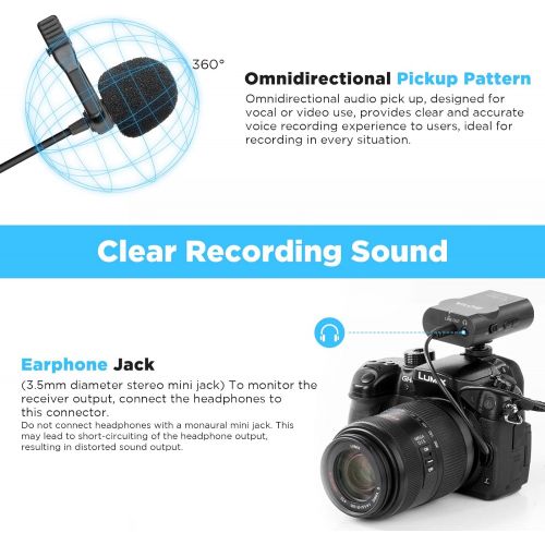  BOYA 2.4G Wireless Lavalier Microphone System Compatible with Android iPhone Tablet Canon Nikon Sony DSLR Camera Camcorder Video Recording Interview Podcast