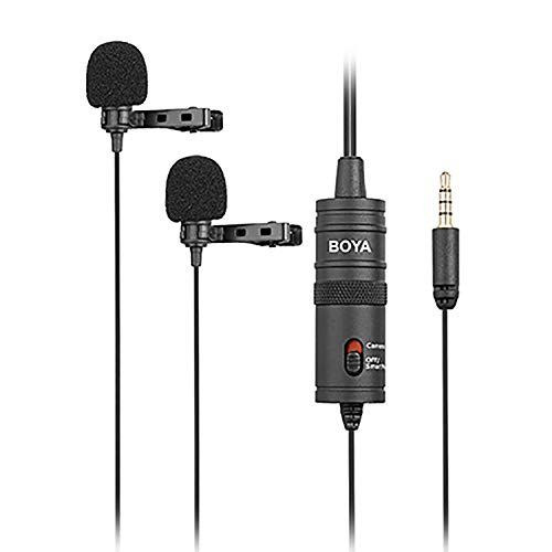  BOYA by-M1 Universal 2-Person Dual Omnidirectional Lavalier Microphone for Cameras, Smartphones, Tablets, Computers, Recorders & More, Black, (BY-M1DM)